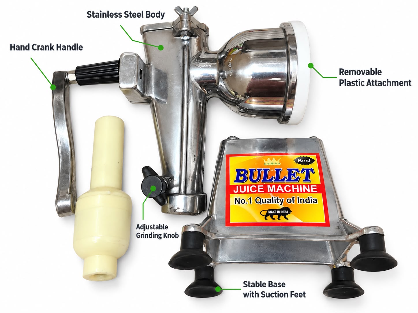 Bollet juicer with removable attachment